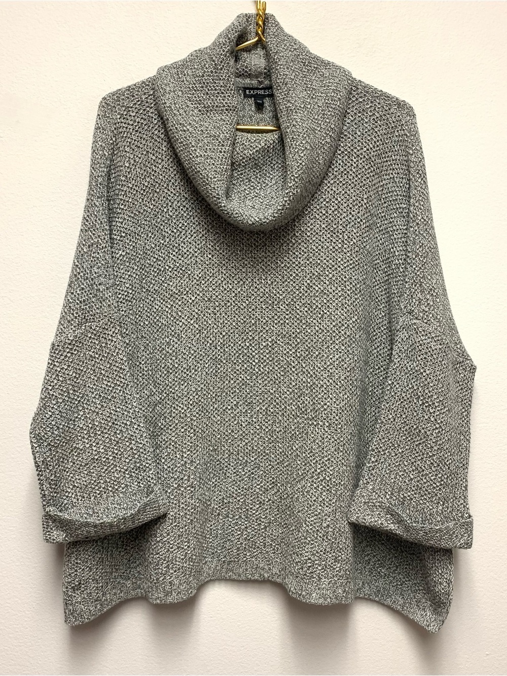 Express Cowl Neck Oversized Poncho Sweater XS/S Grey White Textured Knit
